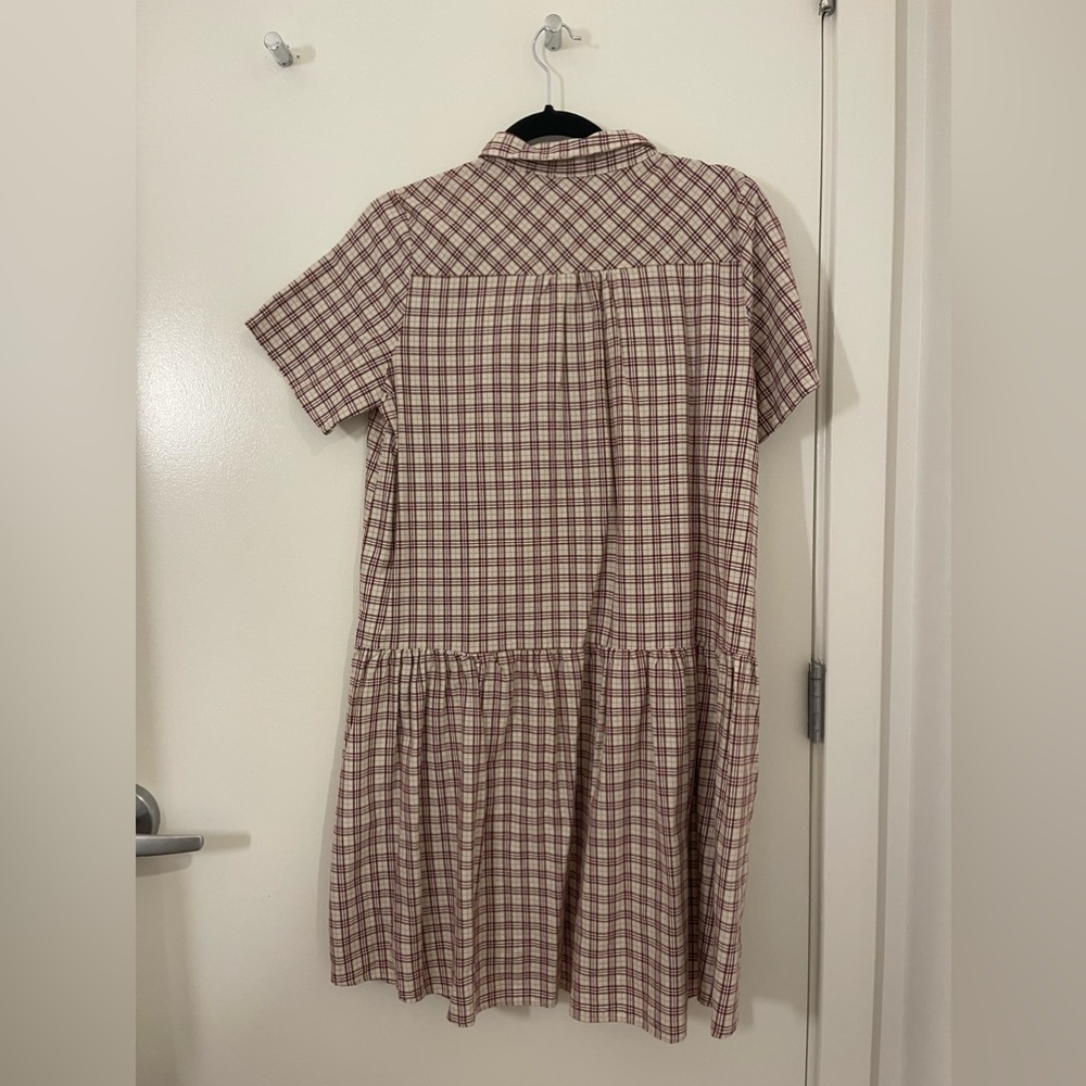 Medium Maroon Gingham Drop Waist Collared Shirt D… - image 4